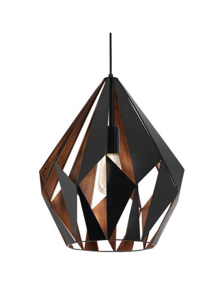 Detalle de Lámpara Colgante CARLTON 1 de Metal Negro y Cobre | Estilo Vintage Moderno Ø 38,5Cm