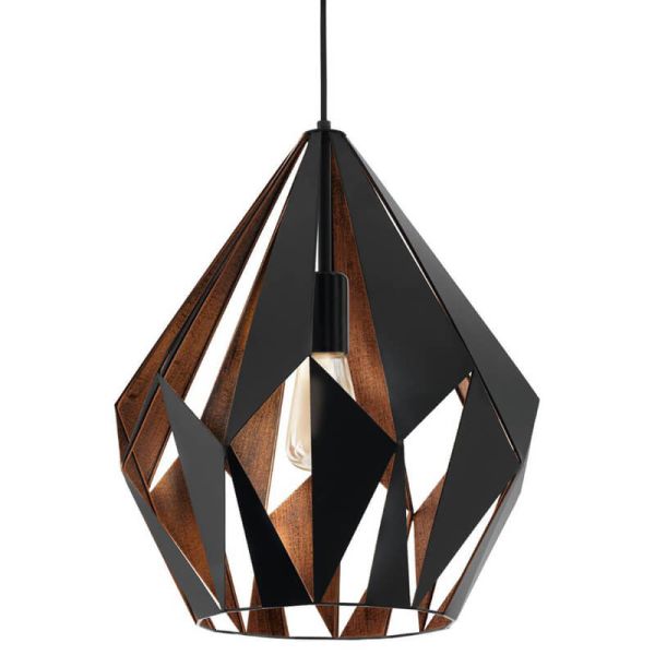 Detalle de Lámpara Colgante CARLTON 1 de Metal Negro y Cobre | Estilo Vintage Moderno Ø 38,5Cm