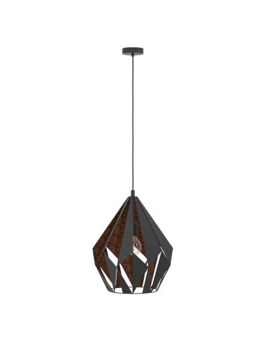 Lámpara Colgante CARLTON 1 de Metal Negro y Cobre | Estilo Vintage Moderno Ø 38,5Cm 49878