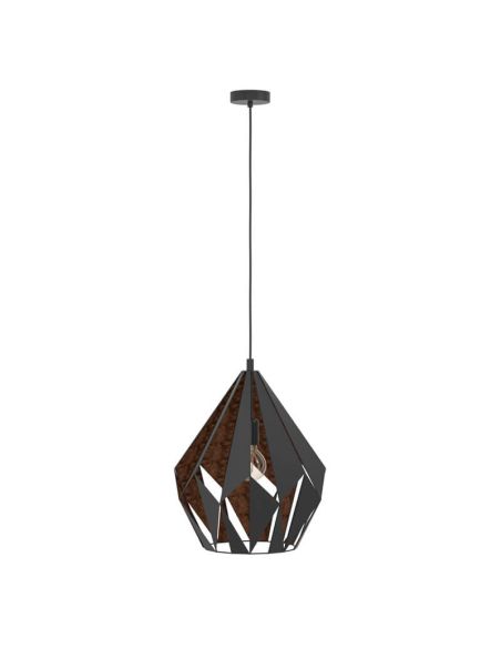 Candeeiro suspenso CARLTON 1 em metal preto e cobre | Estilo Vintage Moderno Ø 38,5Cm 49878