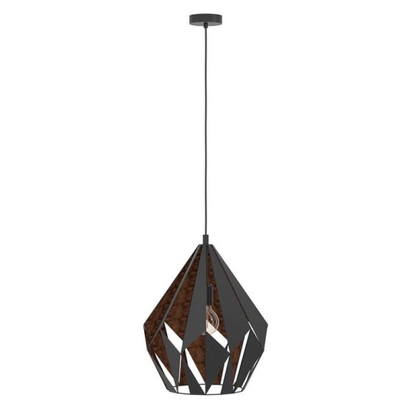 Lámpara Colgante CARLTON 1 de Metal Negro y Cobre | Estilo Vintage Moderno Ø 38,5Cm 49878