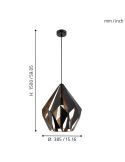 Medidas CARLTON 1 Luminária pendente de metal preto e cobre | Estilo Vintage Moderno Ø 38,5Cm
