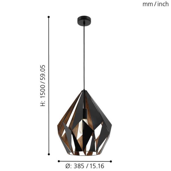 Medidas Lámpara Colgante CARLTON 1 de Metal Negro y Cobre | Estilo Vintage Moderno Ø 38,5Cm