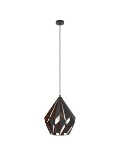 Lámpara Colgante CARLTON 1 de Metal Negro y Cobre | Estilo Vintage Moderno Ø 38,5Cm