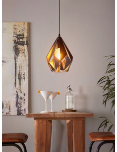 Lámpara Colgante CARLTON 1 de Metal Negro y Cobre | Diseño Vintage Moderno Ø 20,5Cm Eglo 2