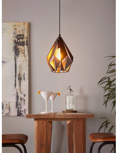 Ambiente Lámpara Colgante CARLTON 1 de Metal Negro y Cobre | Diseño Vintage Moderno Ø 20,5Cm Eglo