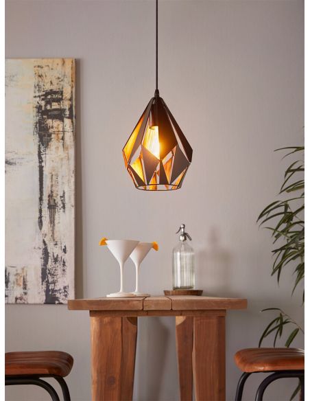 Ambiente Lámpara Colgante CARLTON 1 de Metal Negro y Cobre | Diseño Vintage Moderno Ø 20,5Cm Eglo