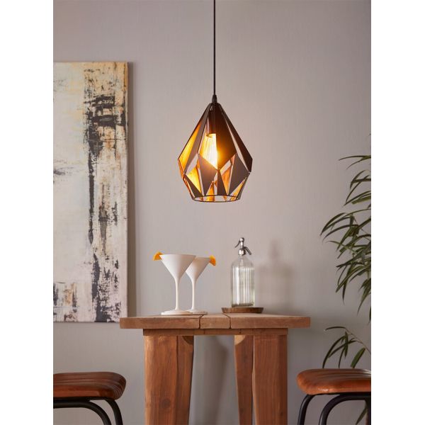 Ambiente Lámpara Colgante CARLTON 1 de Metal Negro y Cobre | Diseño Vintage Moderno Ø 20,5Cm Eglo
