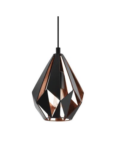 Detalle Lámpara Colgante CARLTON 1 de Metal Negro y Cobre | Diseño Vintage Moderno Ø 20,5Cm Eglo