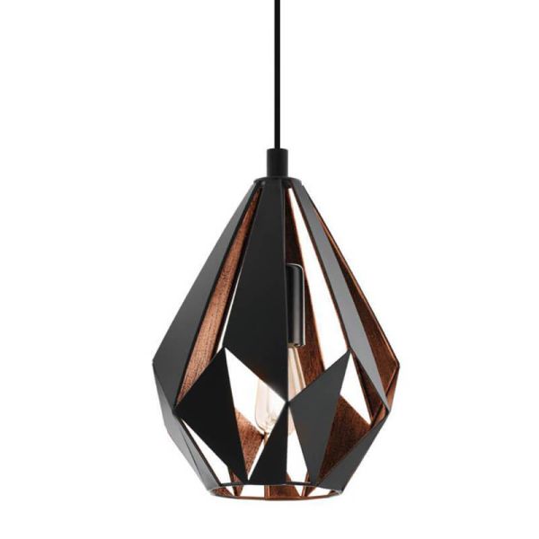 Detalle Lámpara Colgante CARLTON 1 de Metal Negro y Cobre | Diseño Vintage Moderno Ø 20,5Cm Eglo