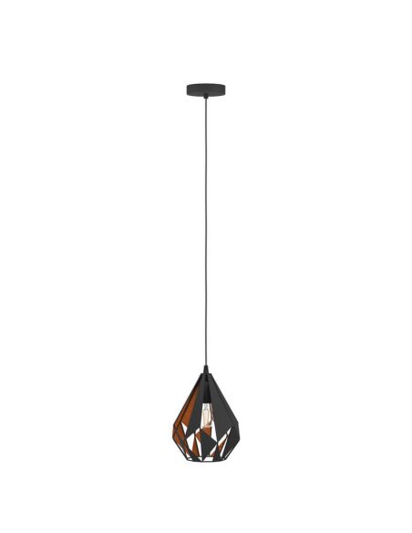 Lámpara Colgante CARLTON 1 de Metal Negro y Cobre | Diseño Vintage Moderno Ø 20,5Cm Eglo