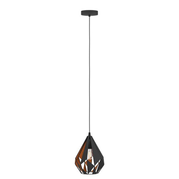 Lámpara Colgante CARLTON 1 de Metal Negro y Cobre | Diseño Vintage Moderno Ø 20,5Cm Eglo