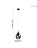 Medidas CARLTON 1 Luminária pendente de metal preto e cobre | Design Vintage Moderno Ø 20,5Cm Eglo