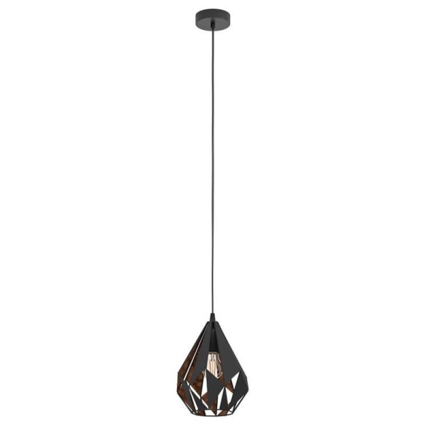Ambiente CARLTON 1 Suspension en Métal Noir et Cuivre | Design Vintage Moderne Ø 20,5Cm Eglo