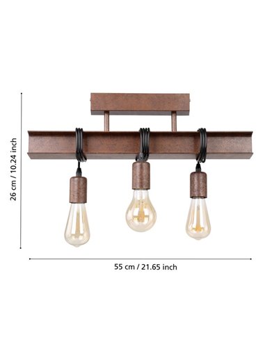 Plafonnier à poutres en acier antique TOWNSHEND 4, 3xE27, style industriel marron