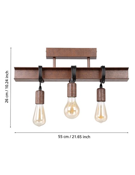 Candeeiro de teto antigo com viga de aço TOWNSHEND 4, 3xE27, estilo industrial castanho