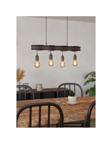 TOWNSHEND 4 Lampe à suspension à poutre en acier antique, 4xE27, style industriel marron
