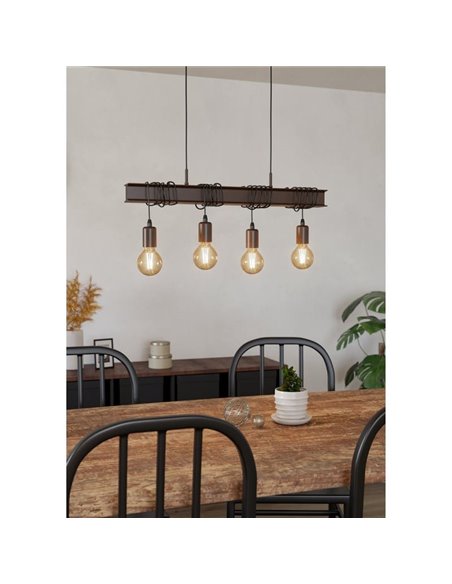 Candeeiro suspenso com viga de aço antigo TOWNSHEND 4, 4xE27, estilo industrial castanho