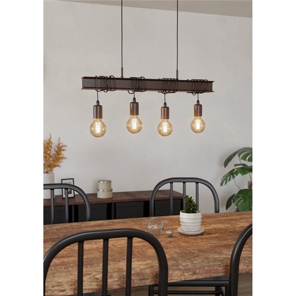 TOWNSHEND 4 Lampe à suspension à poutre en acier antique, 4xE27, style industriel marron