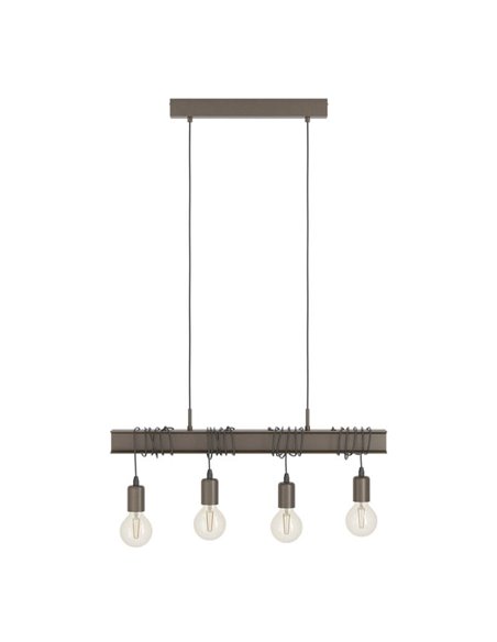 Candeeiro suspenso com viga de aço antigo TOWNSHEND 4, 4xE27, estilo industrial castanho