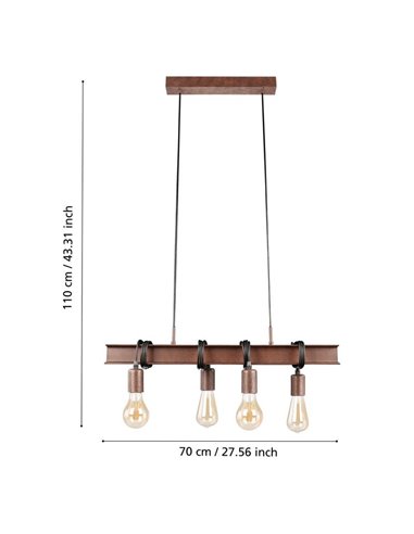 Lámpara colgante viga de acero antiguo TOWNSHEND 4, 4xE27, estilo Industrial marrón