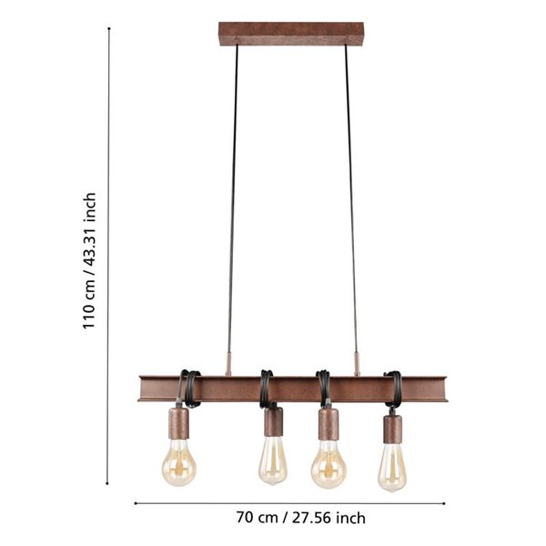 Lámpara colgante viga de acero antiguo TOWNSHEND 4, 4xE27, estilo Industrial marrón