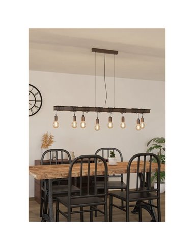 Lámpara colgante formado por viga de acero antiguo TOWNSHEND 4, de 8 Portalámparas E27, industrial, marrón