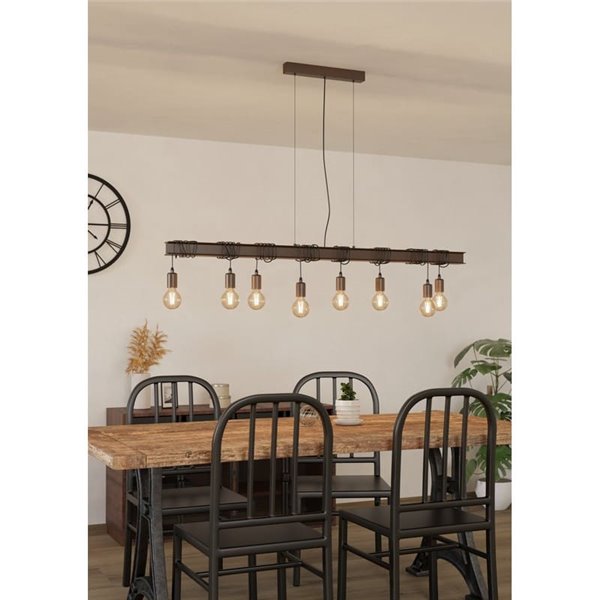 Lámpara colgante formado por viga de acero antiguo TOWNSHEND 4, de 8 Portalámparas E27, industrial, marrón
