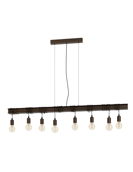 Luminária pendente composta por viga de aço antiga TOWNSHEND 4, 8 casquilhos E27, industrial, marrom