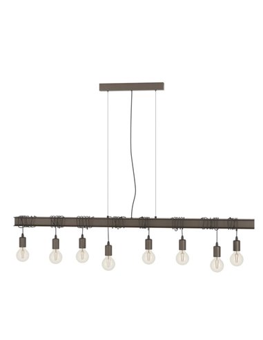 Lampe à suspension composée d'une poutre en acier antique TOWNSHEND 4, 8 douilles E27, industrielle, marron