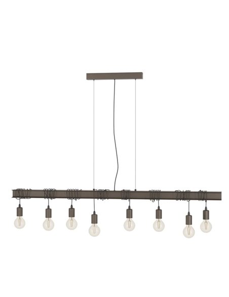 Lampe à suspension composée d'une poutre en acier antique TOWNSHEND 4, 8 douilles E27, industrielle, marron