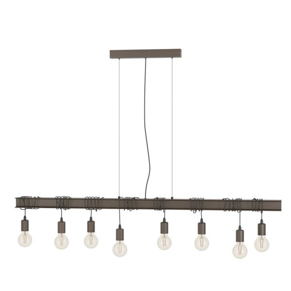 Lampe à suspension composée d'une poutre en acier antique TOWNSHEND 4, 8 douilles E27, industrielle, marron