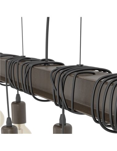 Lampe à suspension composée d'une poutre en acier antique TOWNSHEND 4, 8 douilles E27, industrielle, marron