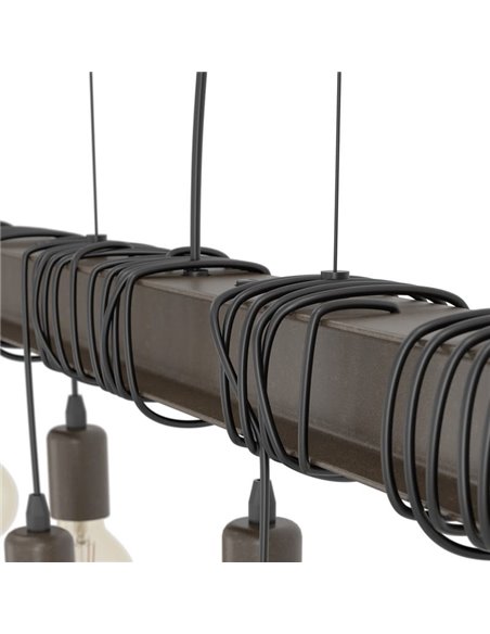 Luminária pendente composta por viga de aço antiga TOWNSHEND 4, 8 casquilhos E27, industrial, marrom