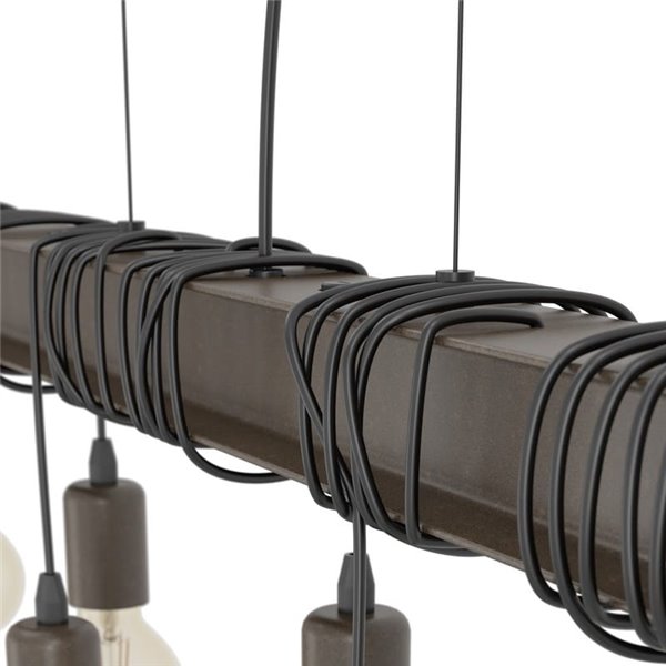 Lampe à suspension composée d'une poutre en acier antique TOWNSHEND 4, 8 douilles E27, industrielle, marron