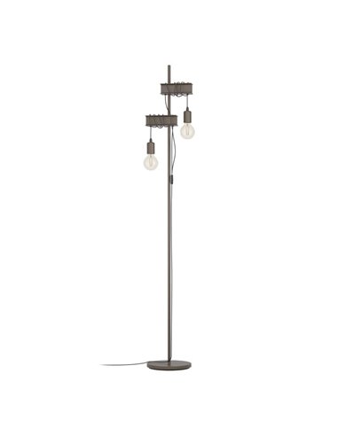 Lámpara de pie estilo industrial con vigas marrones TOWNSHEND 4, con 2 Portalámparas E27