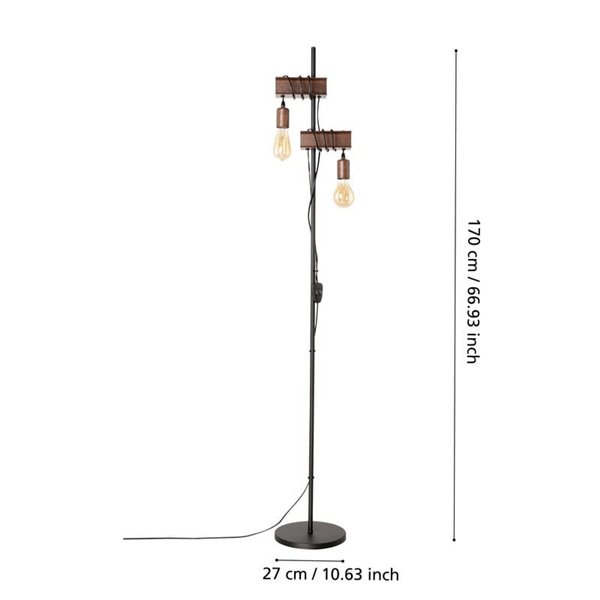 Lámpara de pie estilo industrial con vigas marrones TOWNSHEND 4, con 2 Portalámparas E27