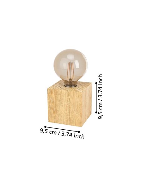 Lámpara de sobremesa cubo de madera natural PRESTWICK 2, E27 