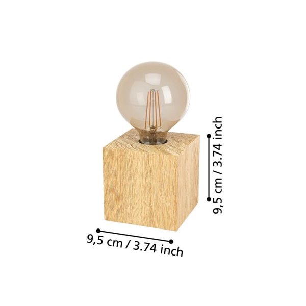 Lámpara de sobremesa cubo de madera natural PRESTWICK 2, E27 