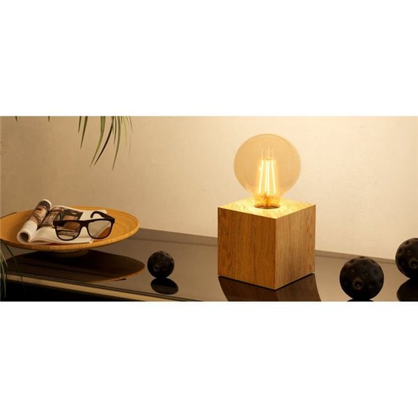 Lámpara de sobremesa cubo de madera natural PRESTWICK 2, E27 