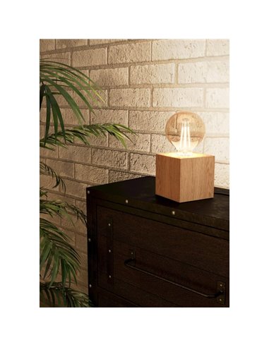 Lámpara de sobremesa cubo de madera natural PRESTWICK 2, E27 