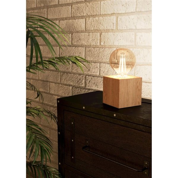 Lámpara de sobremesa cubo de madera natural PRESTWICK 2, E27 