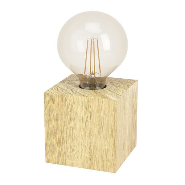 Lámpara de sobremesa cubo de madera natural PRESTWICK 2, E27 
