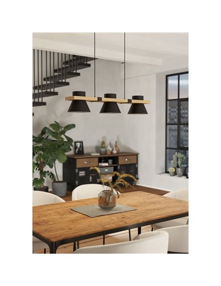 Lámpara colgante de madera y acero negro MACCLES, 3 Luces E27
