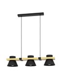 Lámpara colgante de madera y acero negro MACCLES, 3 Luces E27