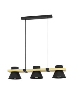 Suspension MACCLES en bois noir et acier, 3 Lumières E27