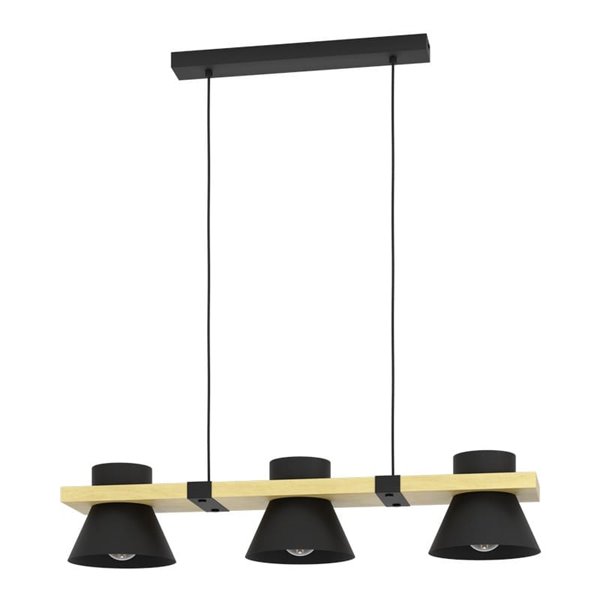 Lámpara colgante de madera y acero negro MACCLES, 3 Luces E27