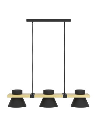 Lámpara colgante de madera y acero negro MACCLES, 3 Luces E27