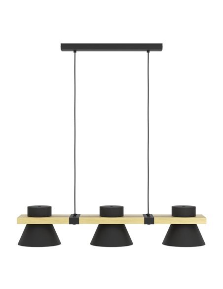 Suspension MACCLES en bois noir et acier, 3 Lumières E27