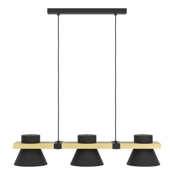 Lámpara colgante de madera y acero negro MACCLES, 3 Luces E27